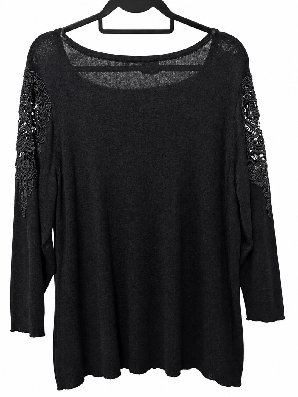 Worthington Black Scoop Neck Sweater with Sleeve Detail - 1X